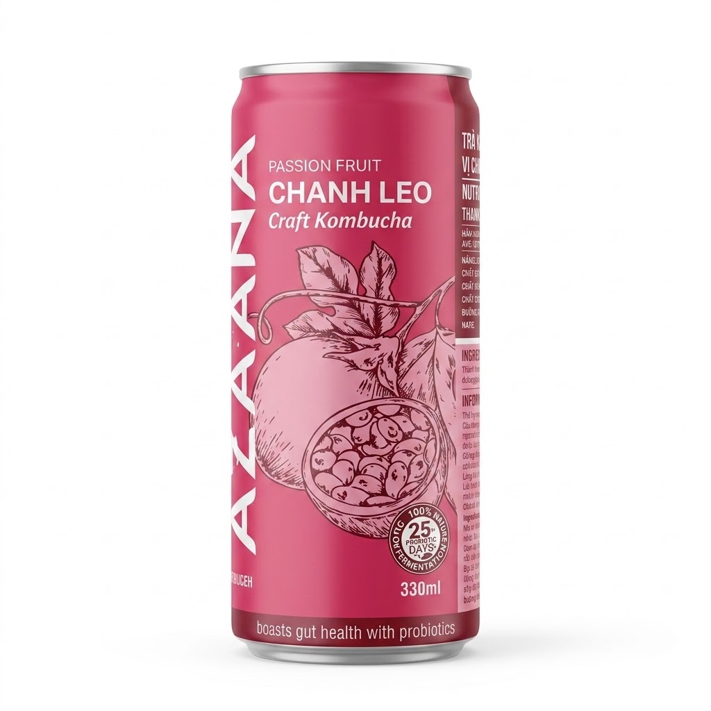 Image Alt Text AZAANA Passion Fruit Kombucha 330ml bottle